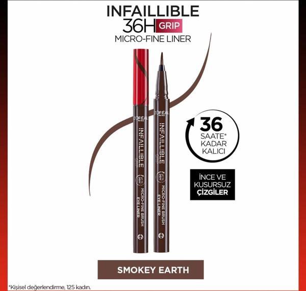 L'Oréal Paris Infaillible 36H Grip Micro Fine Eyeliner 02 Smokey Earth - Image 1
