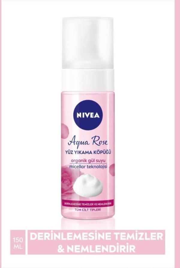 Aqua Rose Organik Gül Suyu İçeren Yüz Yıkama Köpüğü 150ml, Nemlendirici, Yüz Temizleyici, Micellar - Image 1
