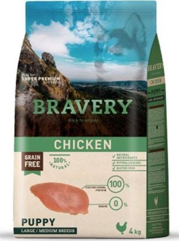 Bravery Adult Orta ve Büyük Irk Tavuklu Tahılsız Yavru Köpek Maması 4 Kg - Image 1