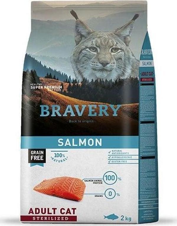 Bravery Somonlu Tahılsız Kısırlaştırılmış Kedi Maması 2 Kg - Image 1