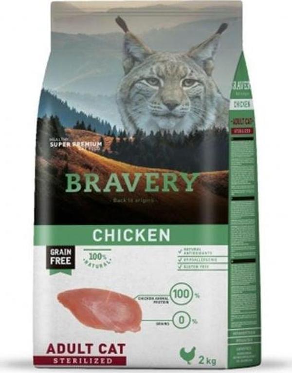 Bravery Tavuklu Tahılsız Kısırlaştırılmış Kedi Maması 2 Kg - Image 1