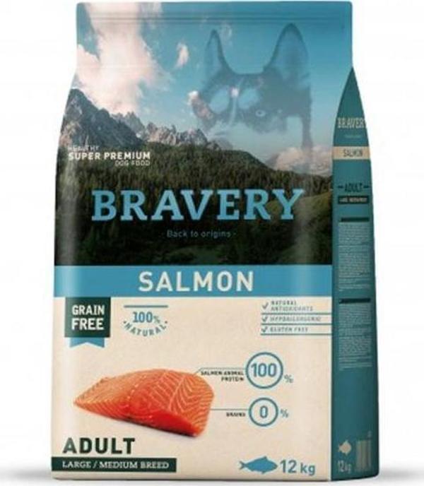 Bravery Orta ve Büyük Irk Somonlu Tahılsız Yetişkin Köpek Maması 12 Kg - Image 1