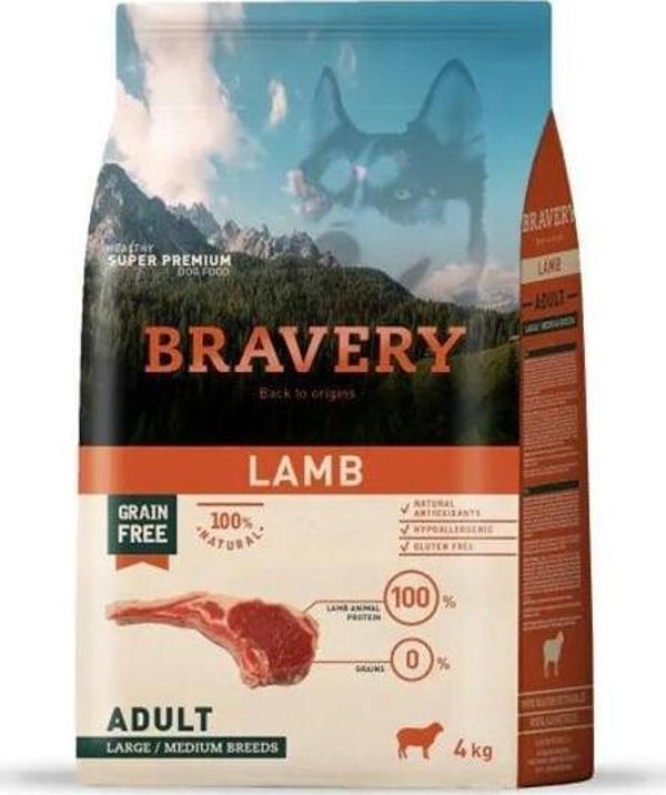 Bravery Orta ve Büyük Irk Kuzulu Tahılsız Yetişkin Köpek Maması 4 Kg - Image 1