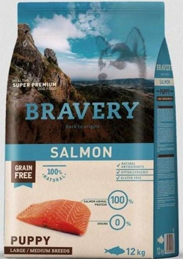 Bravery Orta ve Büyük Irk Somonlu Tahılsız Yavru Köpek Maması 12 Kg - Image 1