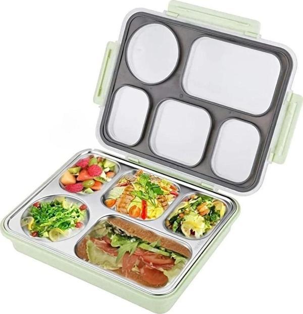 Vagonlife Bento 1600ml  Tek Katlı 5 Bölmeli Çelik Sefer Tası Yemek Kutusu - Image 1