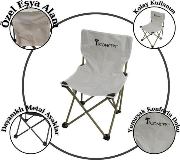 T.Concept Konforlu Kolay Taşınabilir Metal Ayaklı Katlanabilir Küçük Çocuk Kamp Sandalye Beyaz Renk - Image 1