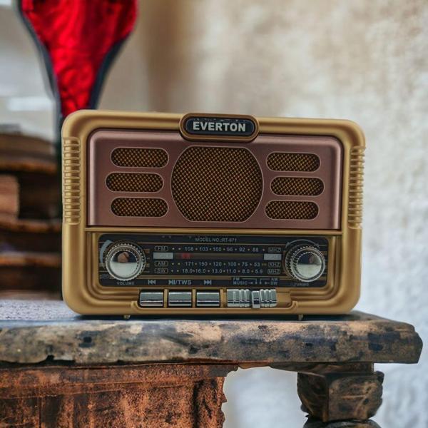 Nostaljik Görünümlü USB SD AUX Bluetooth Destekli Şarjlı Radyo RT-671 - Image 1