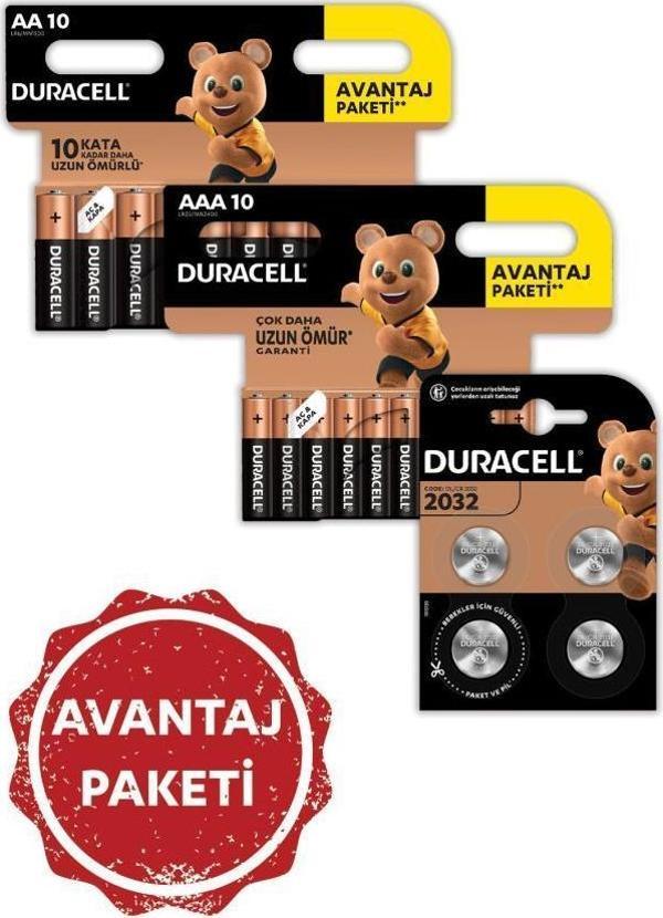 Duracell Alkalin AA Kalem Pil, 10 + AAA İnce Kalem Pil, 10 + 2032 Düğme Pil, 4 - Image 1