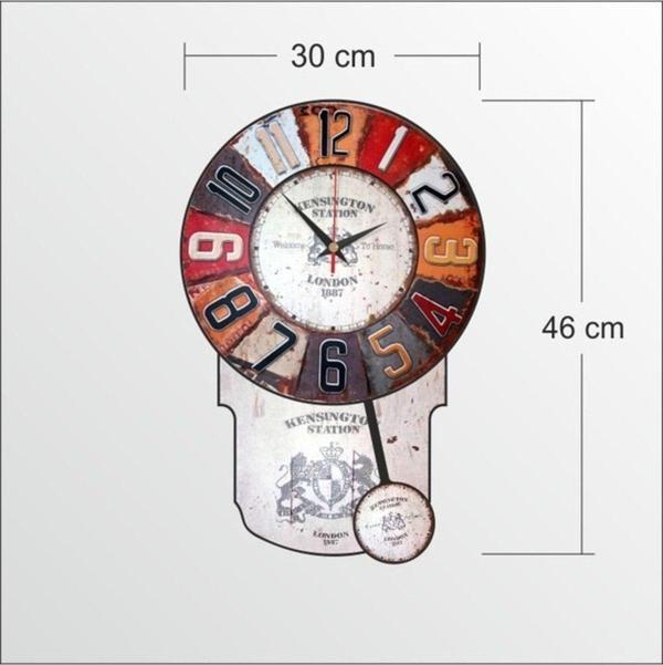 M3Decorium 46 Cm Büyük Sarkaçlı Renkli Dart Desenli Görünümlü Duvar Saati - Image 1