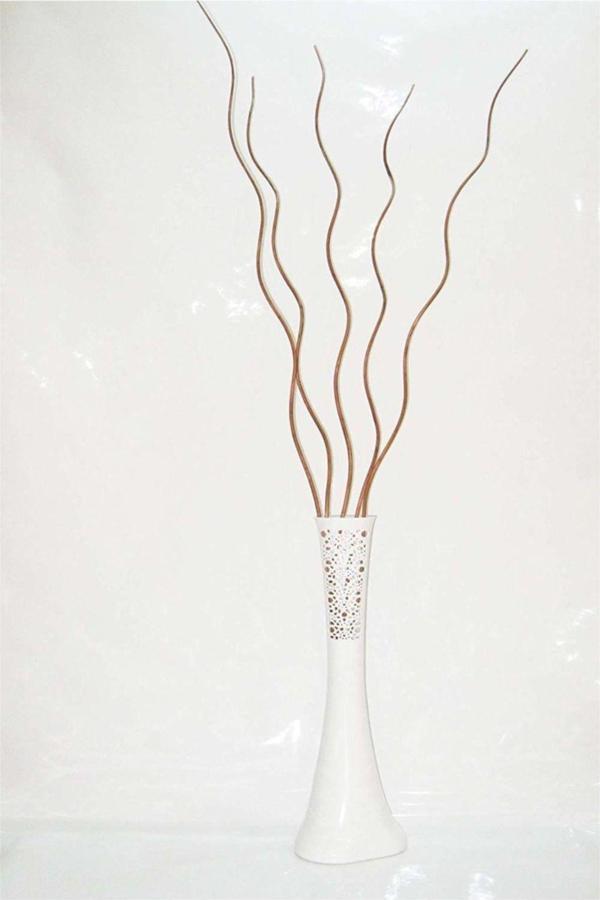 M3Decorium 60 Cm Beyaz Desenli Vazo 5 Adet Kahve Dal - Image 1
