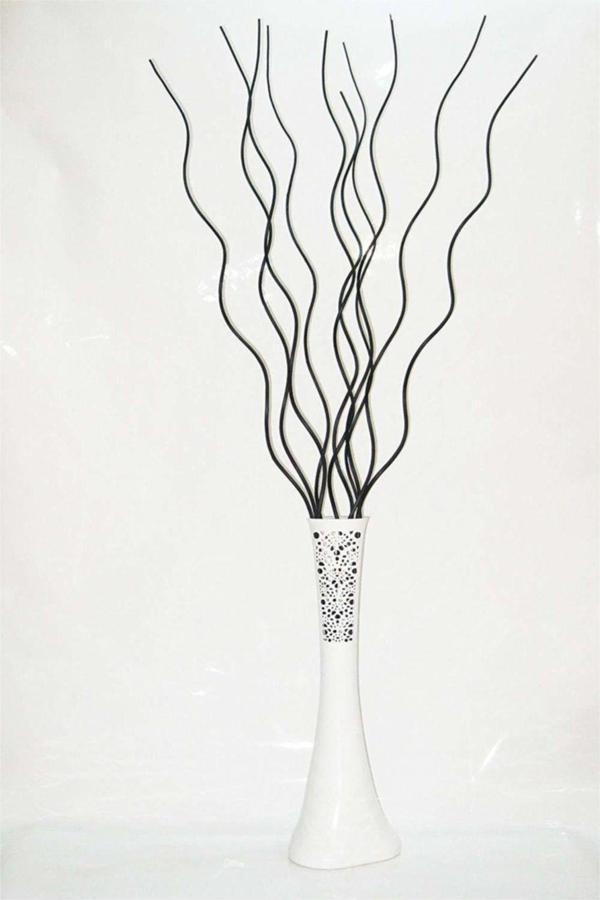 M3Decorium 60 cm Desenli Beyaz Vazo 10 Adet Siyah Dal - Image 1