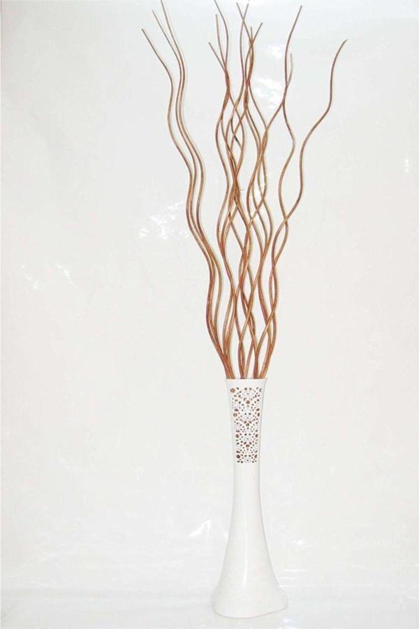M3Decorium 60 Cm Desenli Beyaz Vazo, 15 Adet Kahve Dal - Image 1
