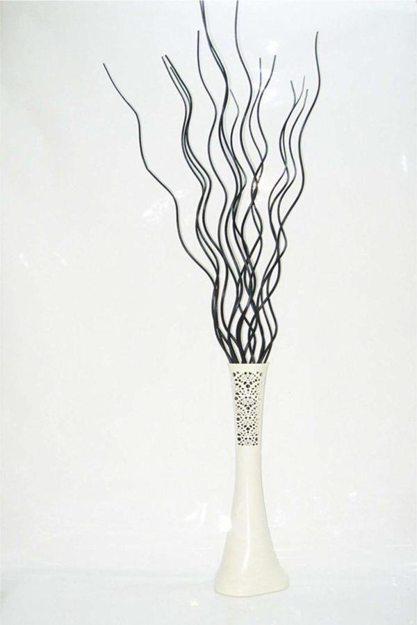 M3Decorium 60 Cm Desenli Işlemeli Krem Uzun Vazo 15 Adet Siyah 160 Cm Dal - Image 1