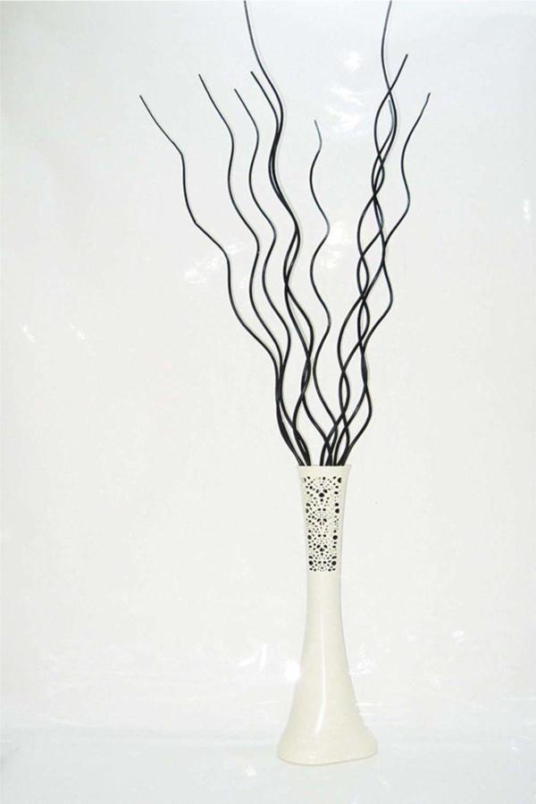 M3Decorium 60 Cm Desenli Krem Vazo 10 Adet Siyah Dal - Image 1