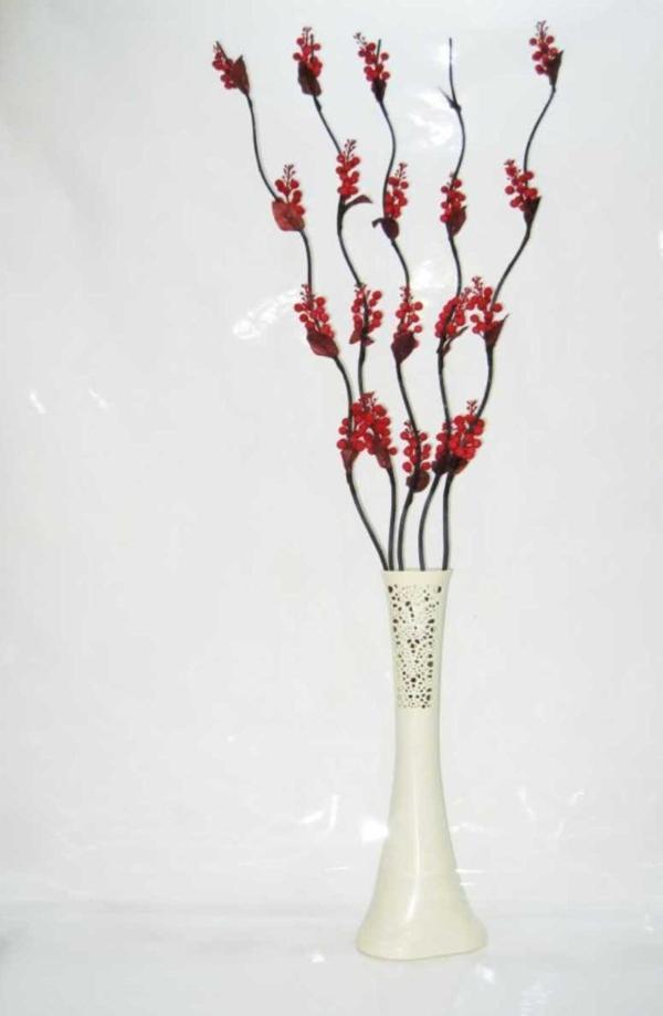 M3Decorium 60 Cm Desenli Krem Vazo 5 Adet Kırmızı Üzüm Çiçekler - Image 1