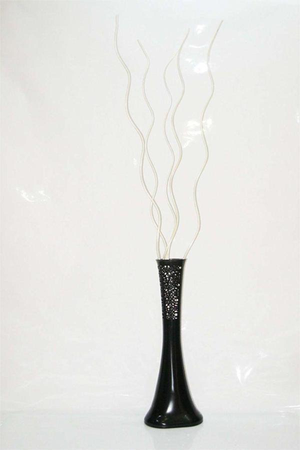 M3Decorium 60 Cm Desenli Siyah Vazo 5 Adet Krem Dal - Image 1