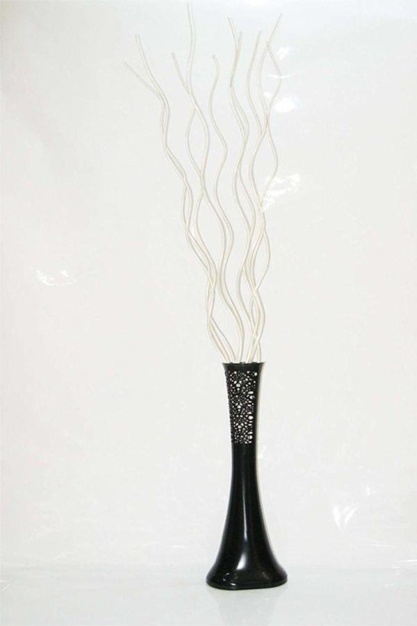 M3Decorium 60 cm Siyah Desenli Vazo 10 Adet Krem Dal - Image 1