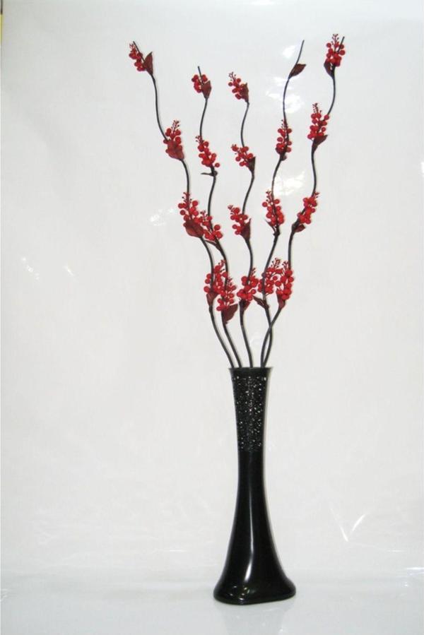 M3Decorium 60 Cm Siyah Desenli Vazo 5 Adet Kırmızı Üzüm Çiçekler - Image 1