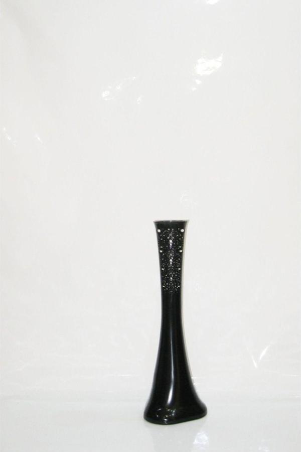 M3Decorium 60 Cm Siyah İşlemeli Delikli Desenli Uzun Vazo - Image 1