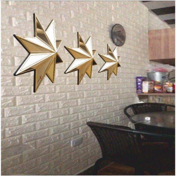 M3Decorium Altın Yaldız Çerçeveli Aynalı 8 Kollu Yıldız Duvar Vitrin Resepsiyon Aynası Süsü Objesi - Image 1