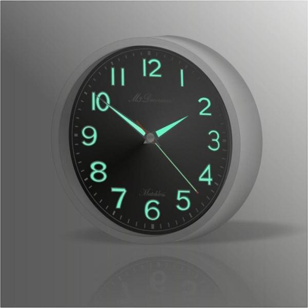 M3Decorium Beyaz Çerçeveli Gece Görünen Işıldayan Fosforlu Sessz Duvar Saati - Image 1