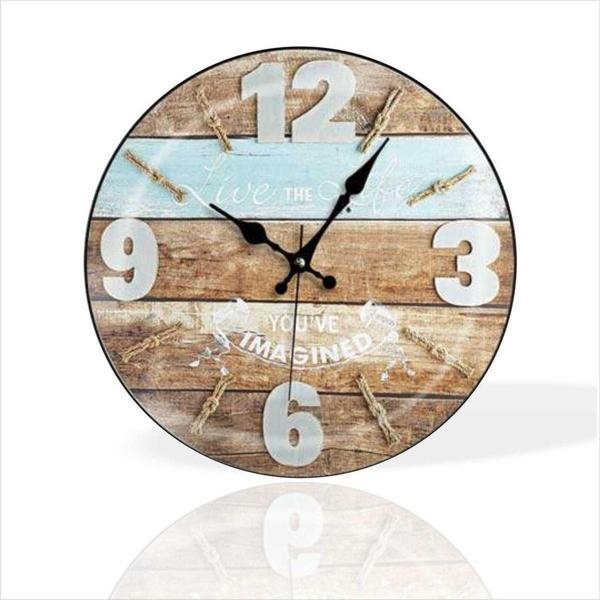 M3Decorium Büyük 35 Cm Yuvarlak Kahverengi Parke Desenli Sessiz Saniye Bombe Camlı Ev Ofis Okul Duvar Saati - Image 1