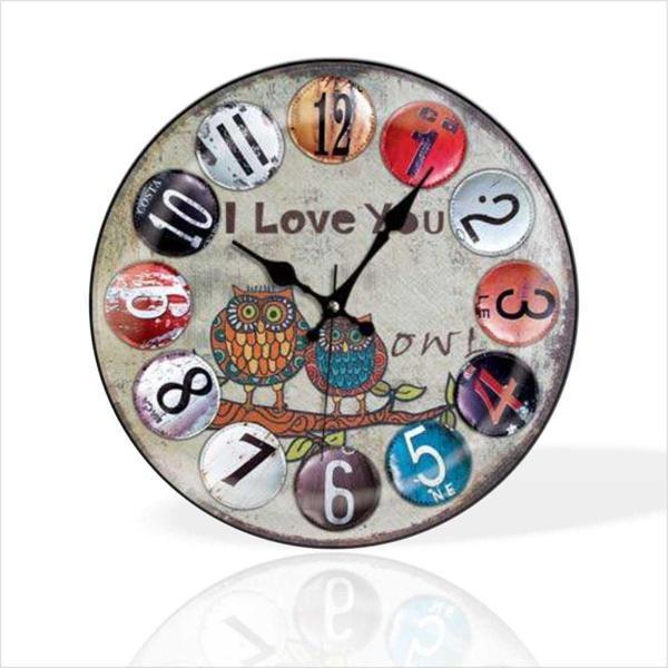 M3Decorium Büyük 35Cm Renkli Baykuş I Love You Yazan Desenli Sessiz Saniye Bombe Camlı Ev Ofis Okul Duvar Saati - Image 1