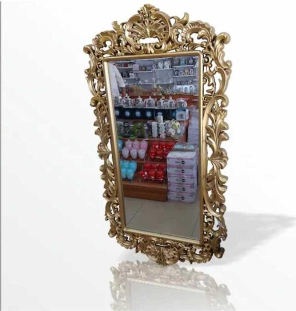 M3Decorium Büyük Dev Sarı Yaldız Rustik Banyo Salon Komodin Duvar Boy Aynası - Image 1