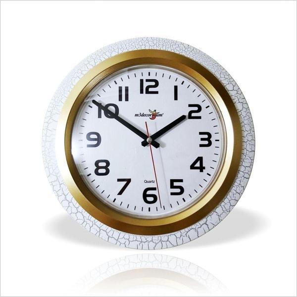 M3Decorium Çatlatma Beyaz Çerçeve 35 Cm Okunaklı Kadran Mineral Bombe Camlı Sessiz Duvar Saati - Image 1