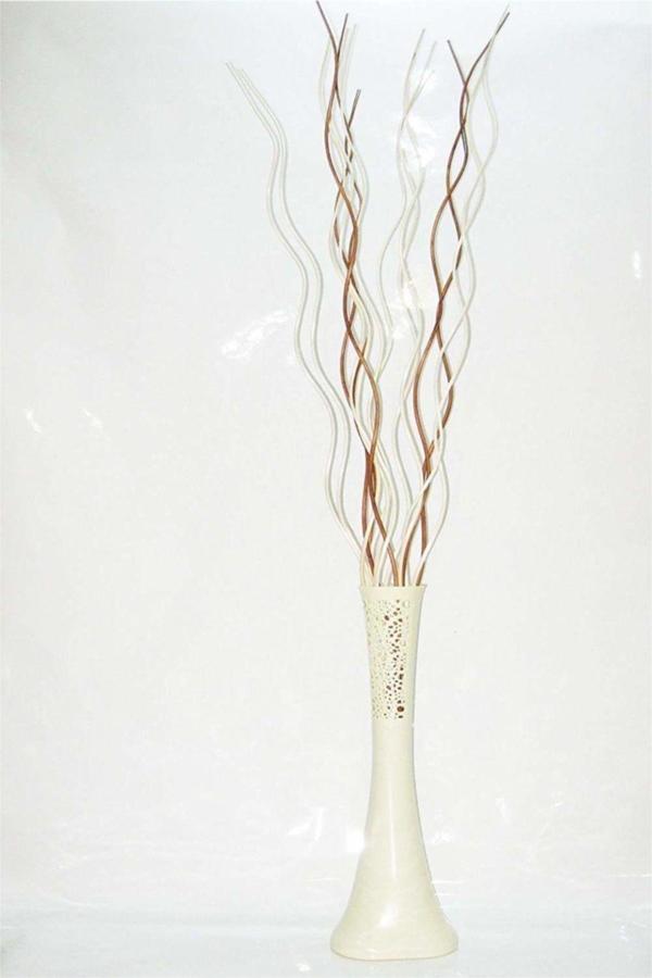 M3Decorium Desenli Krem Vazo 60 cm 5 Adet Krem Dal 10 Adet Kahve Dal - Image 1