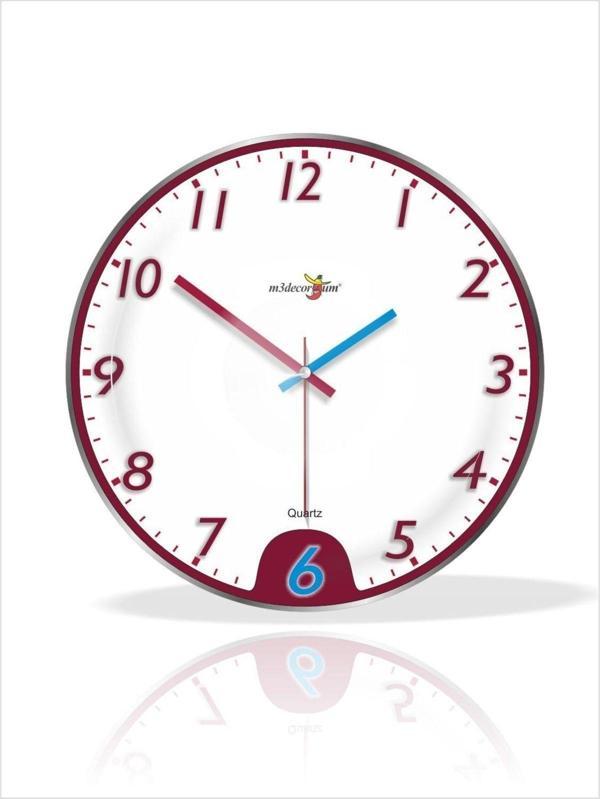 M3Decorium En Büyük Kaliteli Bordo Mavi Beyaz Akrep Yelkovanlı 35 Cm Gerçek Bombe Camlı Sessiz Duvar Saati - Image 1