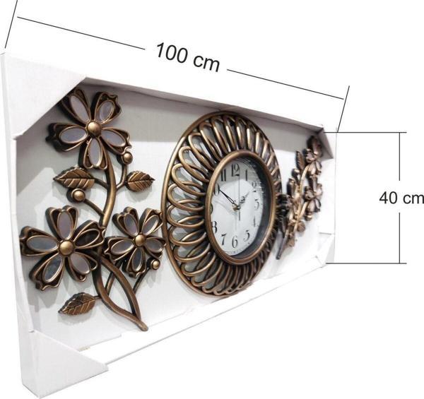M3Decorium Ferforje Görünüm Üç 3 Parça Aynalı Çiçek Oymalı Duvar Saati - Image 1