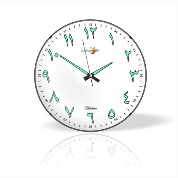 M3Decorium Gece Karanlıkta Görünen Arapça Rakkamlı Büyük Fosforlu Beyaz Zeminli 35 Cm Sessiz Camlı Duvar Saati - Image 1