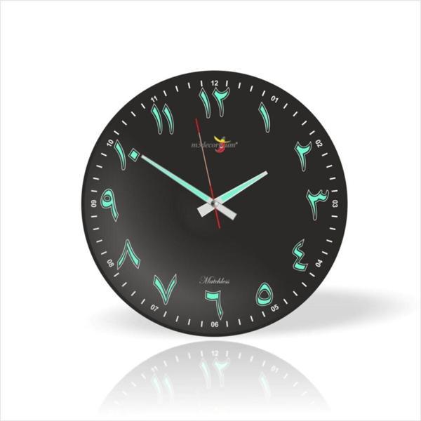 M3Decorium Gece Karanlıkta Görünen Arapça Rakkamlı Büyük Fosforlu Siyah Zeminli 35 Cm Sessiz Camlı Duvar Saati - Image 1
