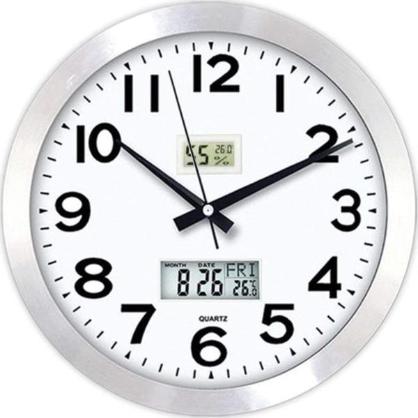 M3Decorium Hassas Dijital 36 Cm Dijital Termometreli Nem Ölçerli Nemölçerli Satine Metal Ofis Duvar Saati - Image 1