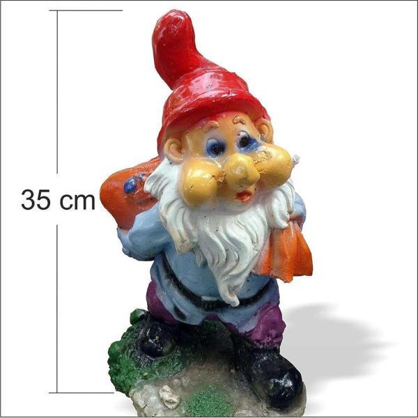 M3Decorium İç Dış Mekan Detaylı İşçilikli Yedi 7 Cüceler Şirin Baba 35 Cm Vernikli Bahçe Heykeli Biblosu - Image 1