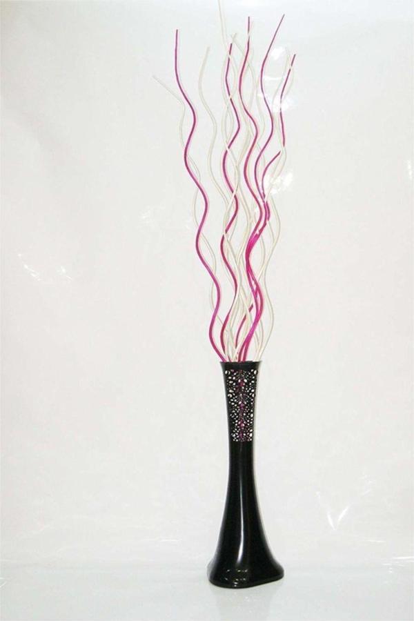 M3Decorium M3 Decorium 60 cm Siyah Desenli Vazo 10 Adet Krem 5 Adet Fuşya Dal - Image 1
