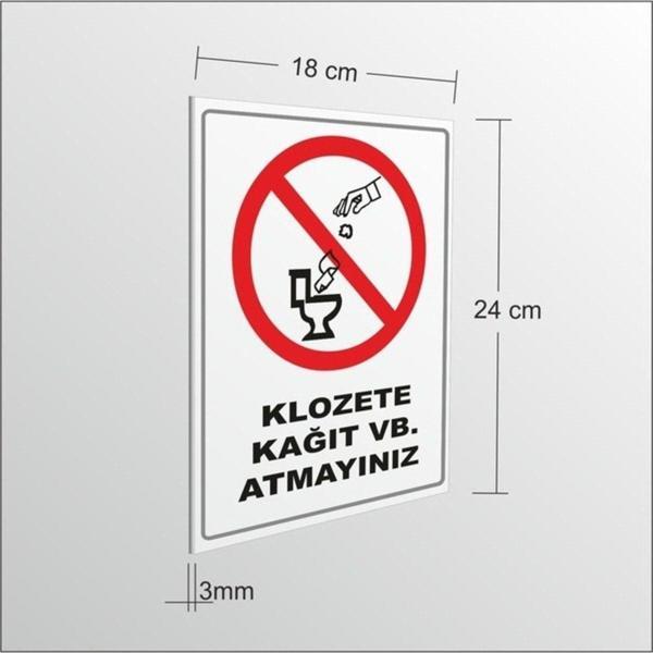 M3Decorium Klozete Kağıt Vb. Atmayınız 18 x 24 cm x 3 mm Ikaz Uyarı Levhası - Image 1