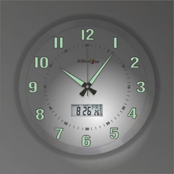 M3Decorium Tarihli Termometreli 40 Cm Aluminyum Kasa Büyük Dev Fosforlu Sessiz Kayar Saniyeli Duvar Saati - Image 1