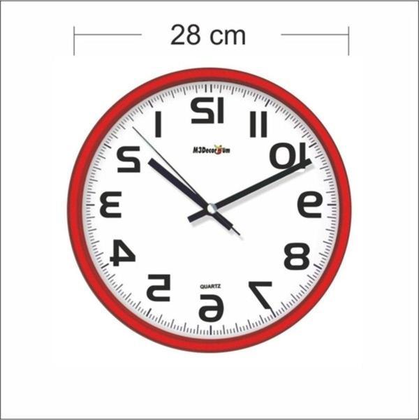 M3Decorium Ters Kadran 28Cm Terse Çalışan Kırmızı Çerçeve Duvar Saati - Image 1
