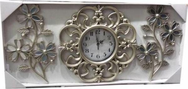 M3Decorium Üç 3 Parçalı Rustik Ferforje Gümüş 40 Cm Camlı Oymalı Duvar Saati - Image 1