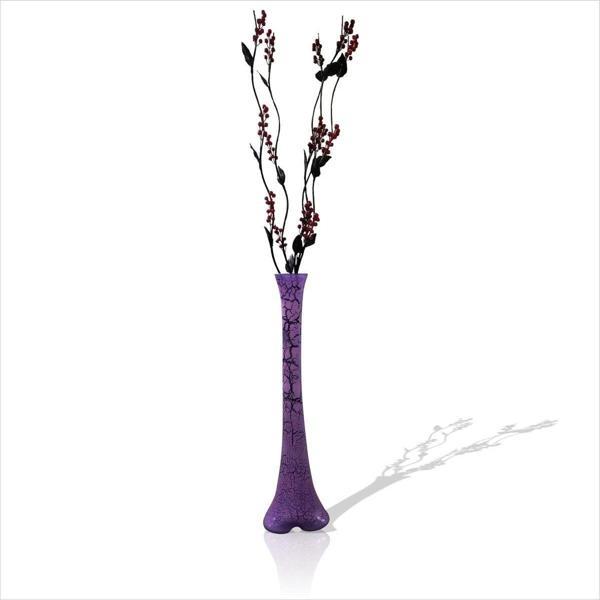 M3Decorium Uzun 15 Kırmızı Salkım Üzümlü 5 Siyah Dal Çatlatma Şeffaf Transparan Uzun Mor 80 Cm Konik Cam Vazo - Image 1