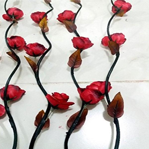 M3Decorium Uzun 5 Adet 160Cm Kırmızı Beyaz Krem Kahve Pembe 15 Çiçekli Siyah Dallı Renkli Çiçekler - Image 1