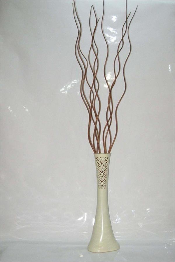 M3Decorium Uzun Kahverengi Dal 60 cm Desenli Krem Rengi Vazo - Image 1