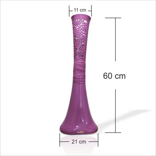 M3Decorium Uzun Mor Eflatun İnce Belli Konik Desenli Geniş Dengeli Devrilmez Taban Tek Parça Vazo Vase Çiçeklik - Image 1
