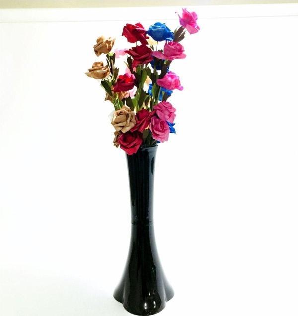 M3Decorium Uzun Saplı 5 Başlı 7 Renk Güllü 40 Cm Siyah Düz Vazo - Image 1