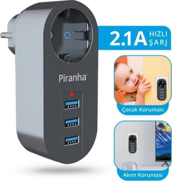 Piranha 3 Usb Li Termal Akım Korumalı Priz - 3385 - Image 1