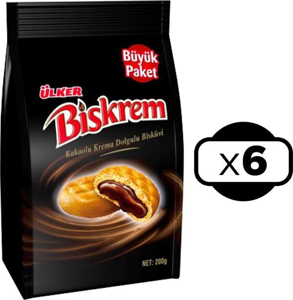 Ülker Biskrem Kakaolu Krema Dolgulu Bisküvi 200 gr x 6 Adet - Image 1