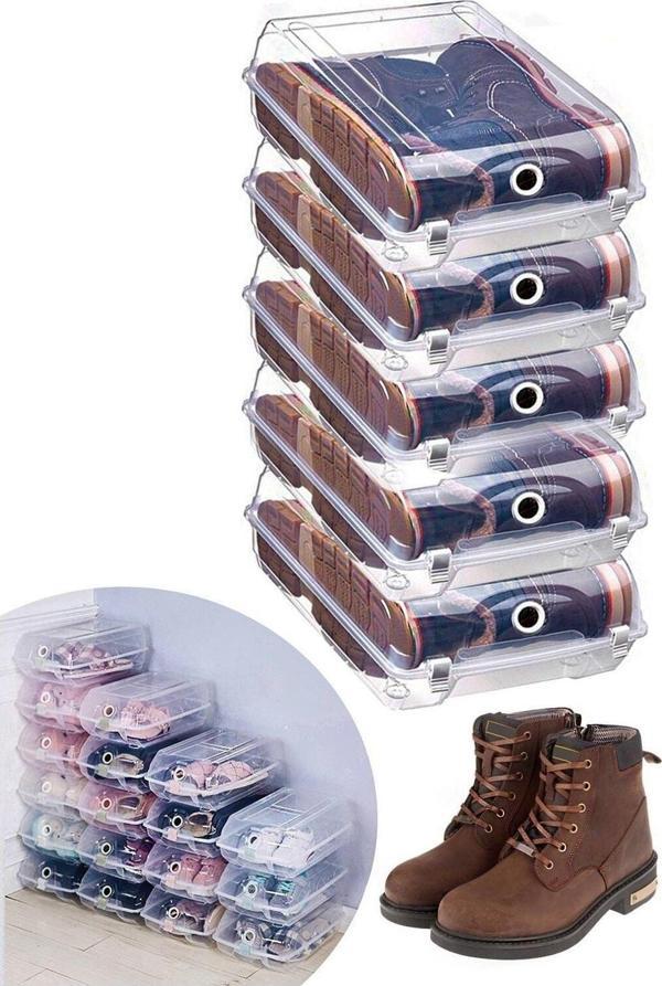 Toptanfoni Şeffaf Ayakkabı Saklama Organizer Kutusu 5'li Bot Kutusu - Image 1