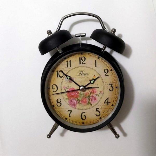 M3Decorium Işıklı Fosforlu Sessiz Kayar Saniye Çift Iki Çanlı Zilli Saplı Kulplu Nostaljik Retro Çalar Saat - Image 1